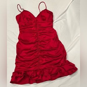 NWT B.‎ Darlin Deep Red Spaghetti Strap Ruched Front Zip Back Size 1/2